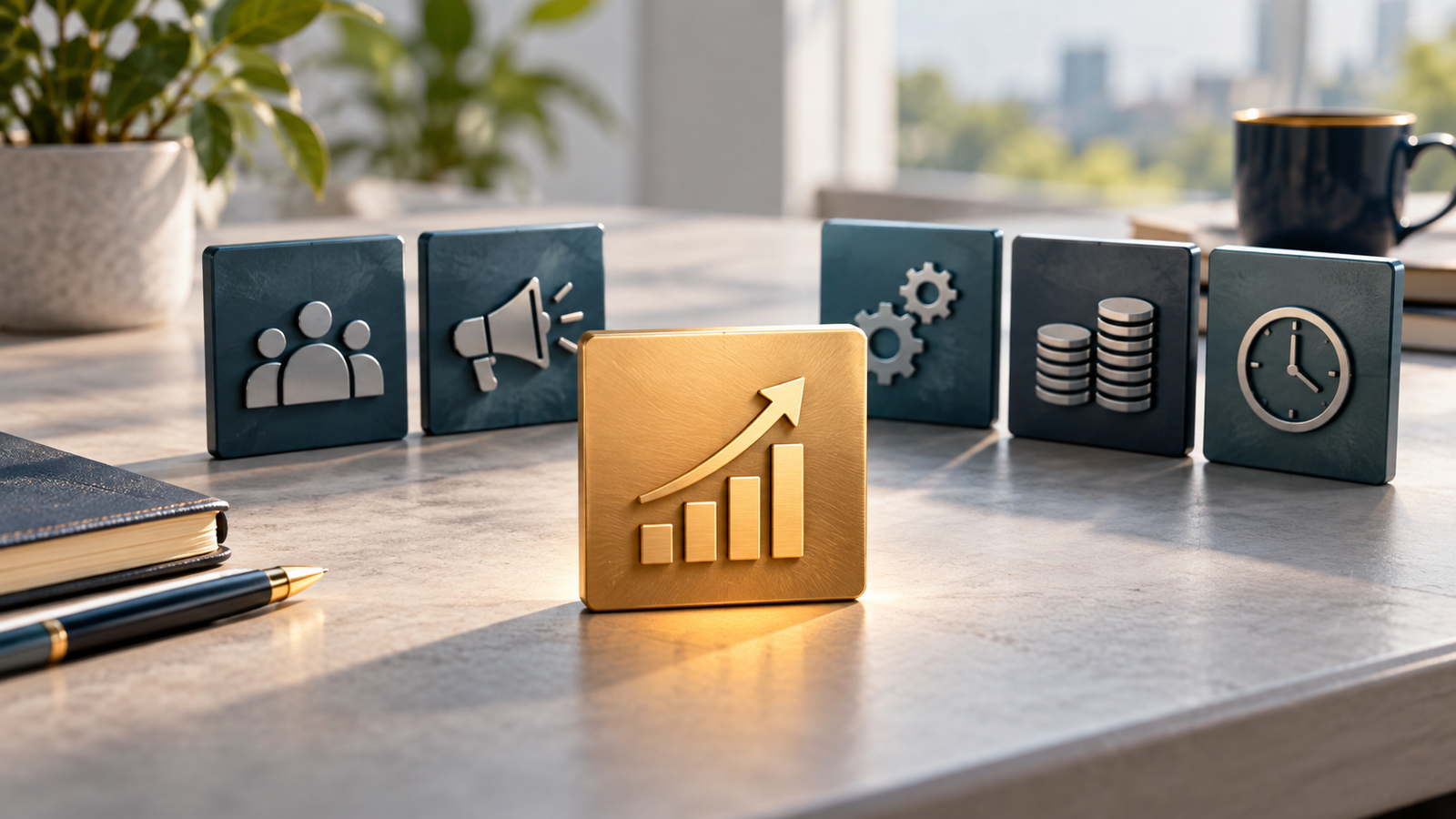 Business areas including sales, marketing, operations, finance and owner time, with one priority selected first
